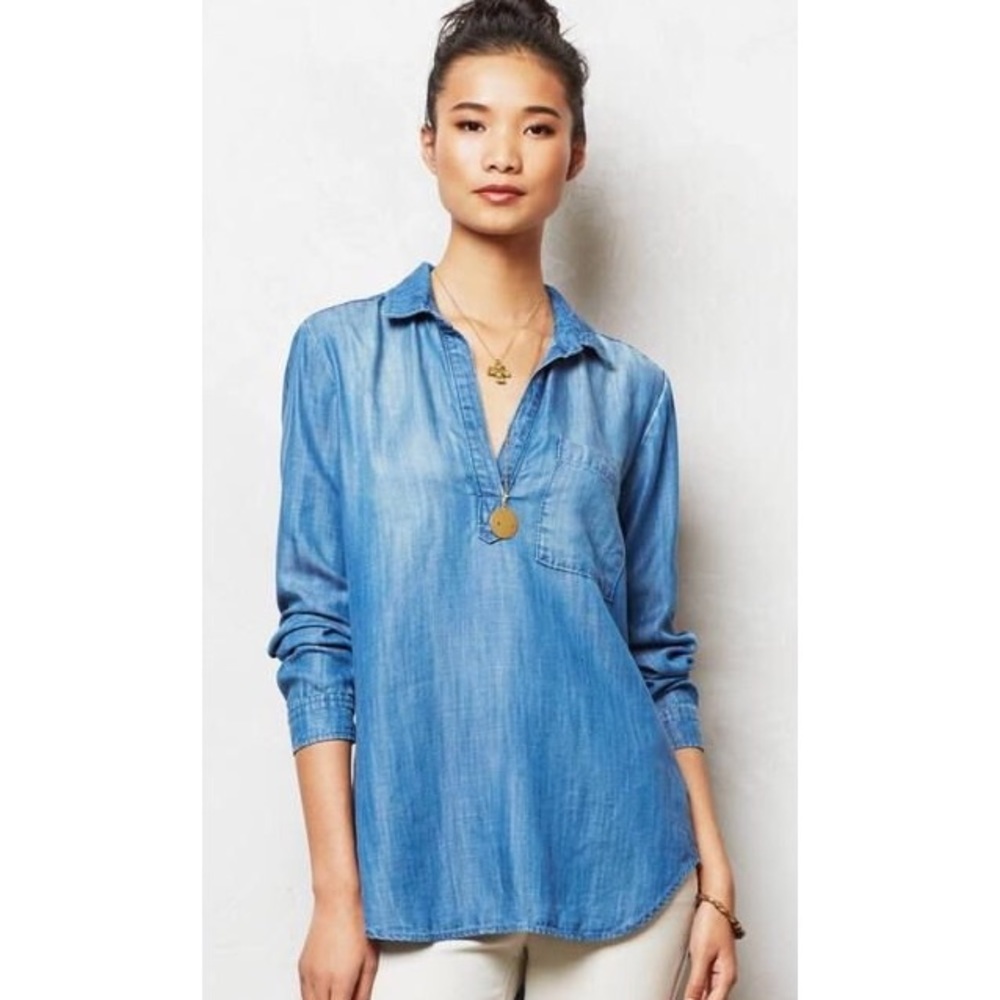 ✨ HP✨ Anthropologie Chambray Blouse - Picture 1 of 4